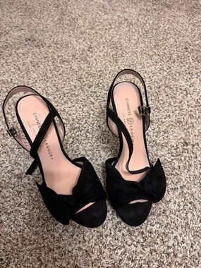 Chinese Laundry Black Bow Open-Toe Slingback Heels 7.5 size